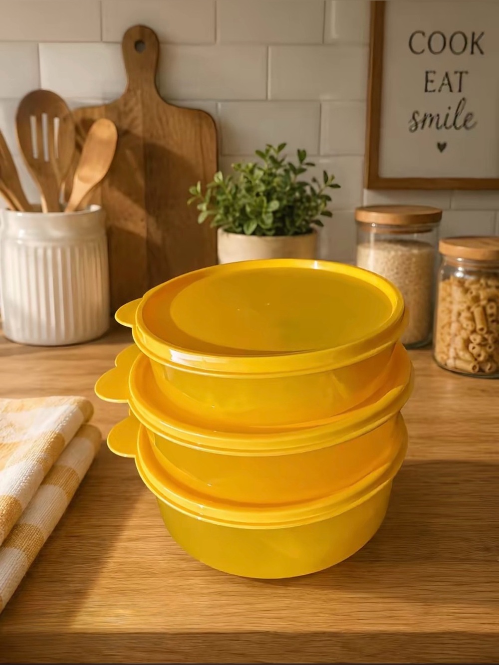 Tupperware Yellow Kitchen Storage Bowls with Lids - Set of 3